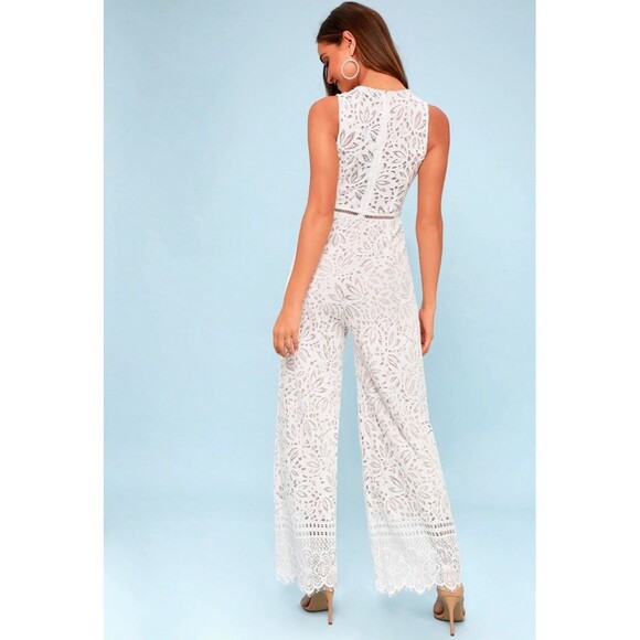 Lulus Amora White Lace Jumpsuit Women's Wide Leg Size Small Party Coctel - Picture 5 of 10